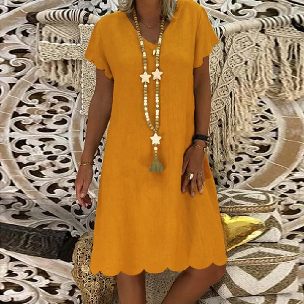 

Jaycosin Women Summer Short Sleeve Polyester Dress Vestido Robe Kaftan Femme Vintage O neck Bohemian Party Sundress