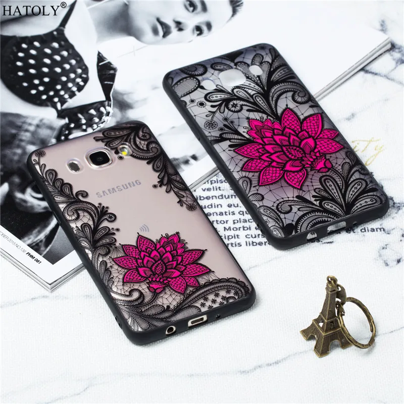 For Samsung Galaxy J5 2016 Cover Lace Black Rose Phone Case Embroidery Foral J510 Fundas |