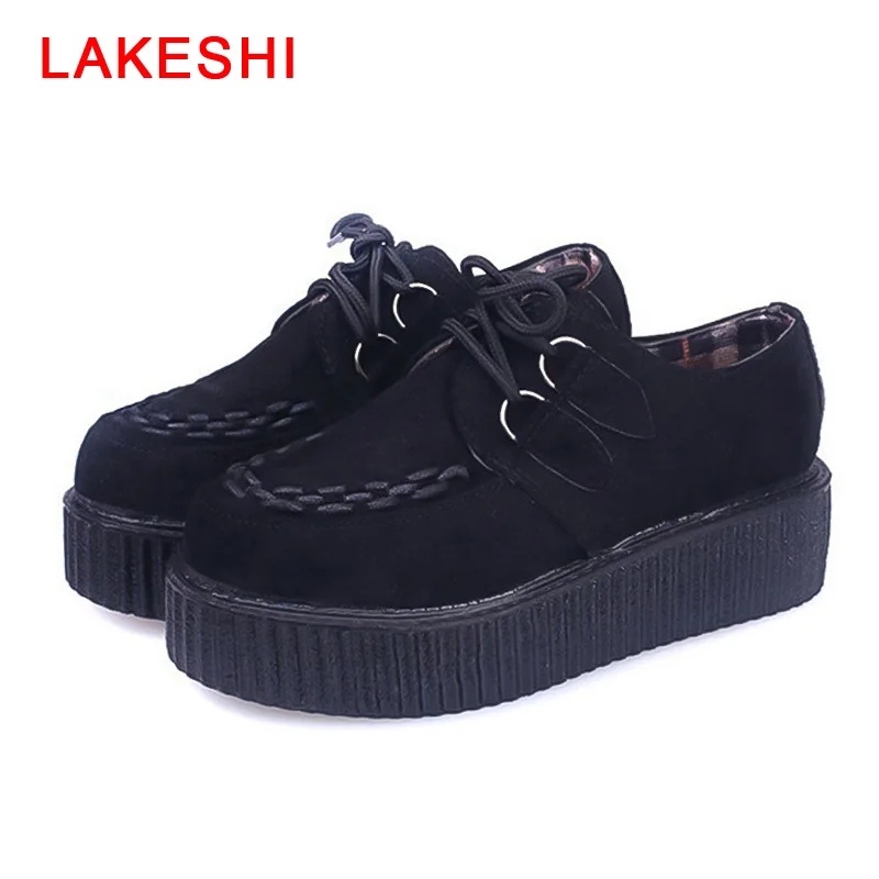 

Creepers Women Shoes Women Flat Platform Shoes Black Fashion Lace-Up Casual Suede Shoes Creepers Shoes Women 15 Colors 35-41