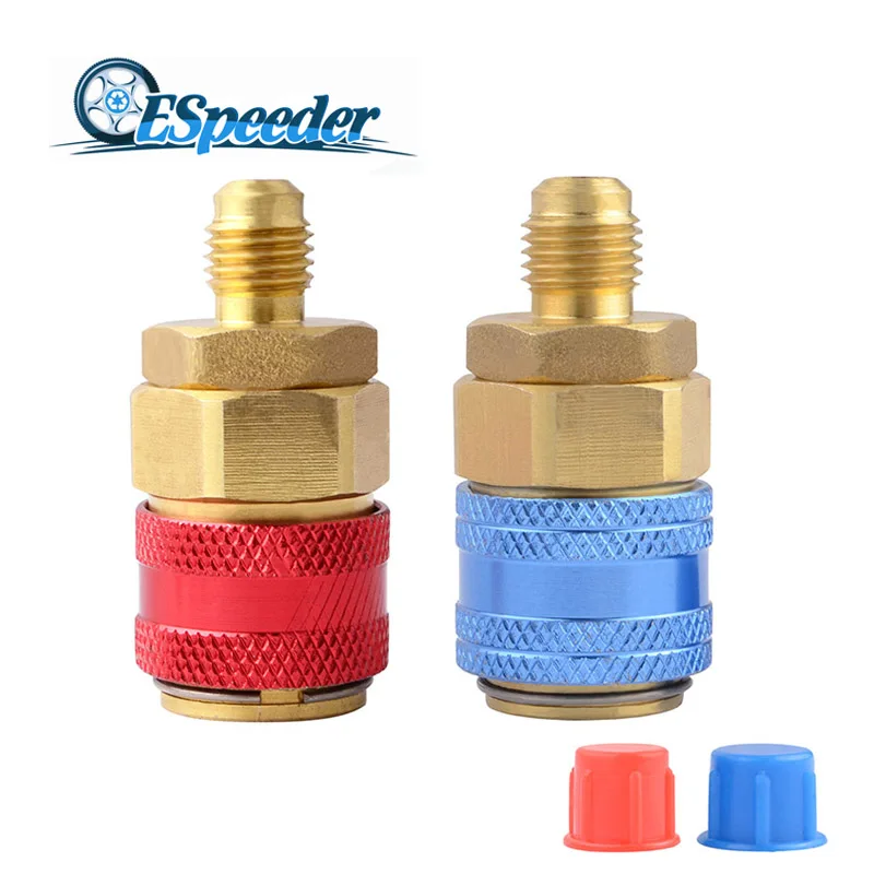 

ESPEEDER Auto Air Condition Adjustable A/C Manifold Gauge R134A High Low Auto Adapter Connector 1/4" Male Flare Fitting