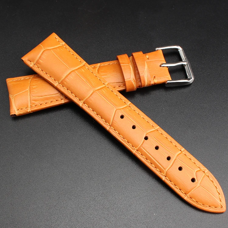 

Crocodile Graind Watchband Orange Genuine Leather Cowhide leather strap 14MM 16MM 18MM 20MM 22MM Classic pin buckle silver clasp