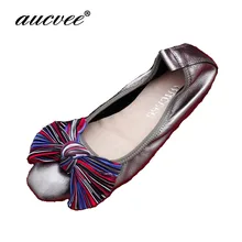 Модные С симпатичным бантом с квадратным носком; балетки на плоской подошве новые женские Туфли без каблуков острый носок Для женщин; туфли с мягким задником на гибкой подошве; большие размеры 34-43 aucvee бренд F008