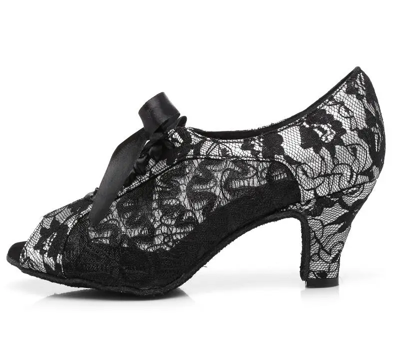Женский, черный/с красным кружевом Бальные Туфли для латинских танцев женские кизомба Танго Обувь для танцев, среднем и высоком каблуке 5/6/7,5/8,5 см jusedanc - Цвет: black  heel 85mm