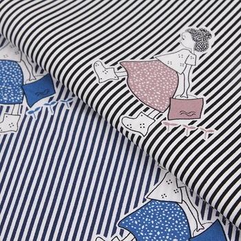 

Hot sale fashion 2 colors width 140cm Striped girl twill cotton print fabric for dress shirt tissu au meter bright cloth DIY