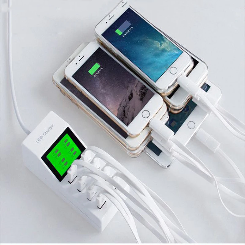 

Power Adapter EU UK US Plug Socket Fast Charging 8 USB Ports Display Travel AC DC Power Adapter Charger Socket For xiaomi iphone