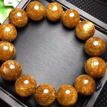 

Natural Copper Hair Rutilated Crystal Beads Stretch Bracele14-18mm