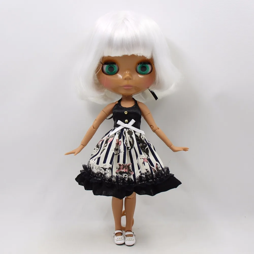 Neo Blythe Doll with White Hair, Dark Skin, Shiny Face & Factory Jointed Body 3