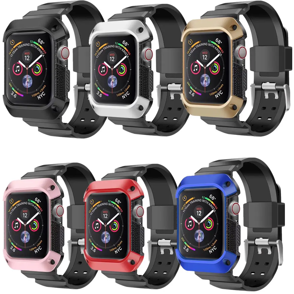 

Silicone Watchband Integrated Strap With Frame of Shock Absorption Protection PC Case for Apple Watch Series 4 40/44mm Bracelet