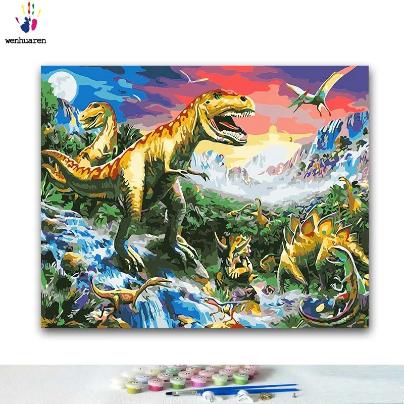 

DIY Coloring paint by numbers Forest dinosaurs paintings by numbers with kits 40x50 framed