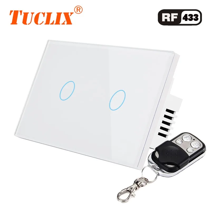US-RF-02 White-X04 TUCLIX US стандартный пульт дистанционного управления Переключатели 2 банды 1 способ, Хрустальная стеклянная панель переключателя, дистанционный настенный сенсорный переключатель - Цвет: US-RF-02 White-X04
