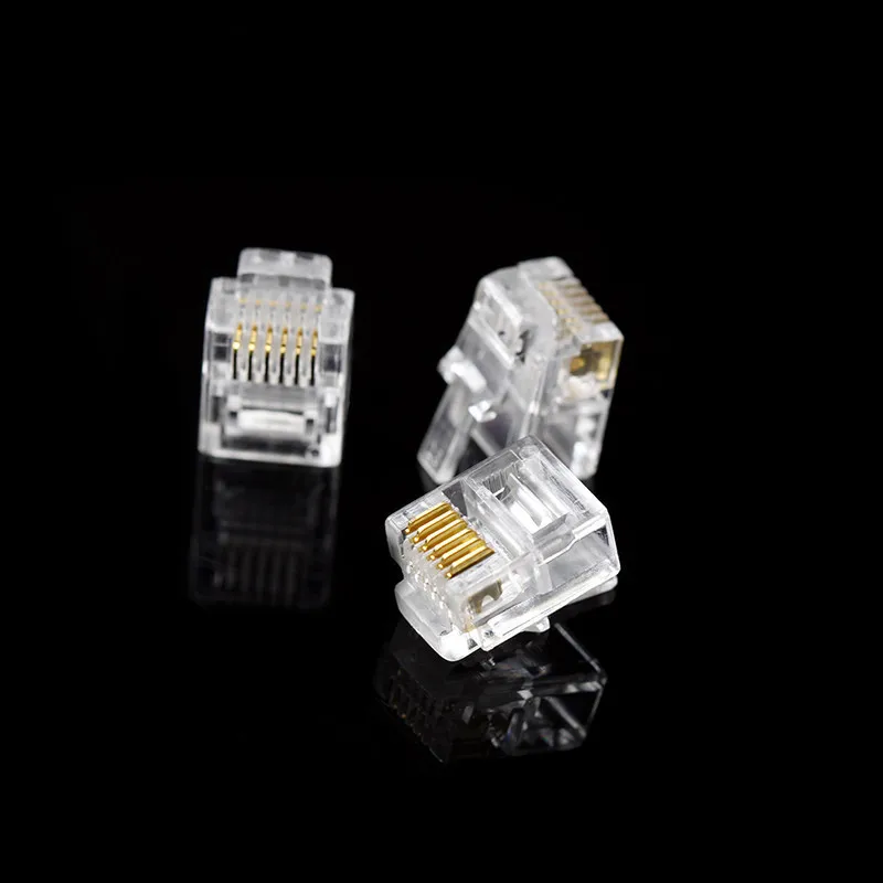 100PCS/LOT RJ12 Connector 6P6C Modular Cable Head Plug Gold-plated Crimp Network RJ 12 For Solid Phone Cables Connectors