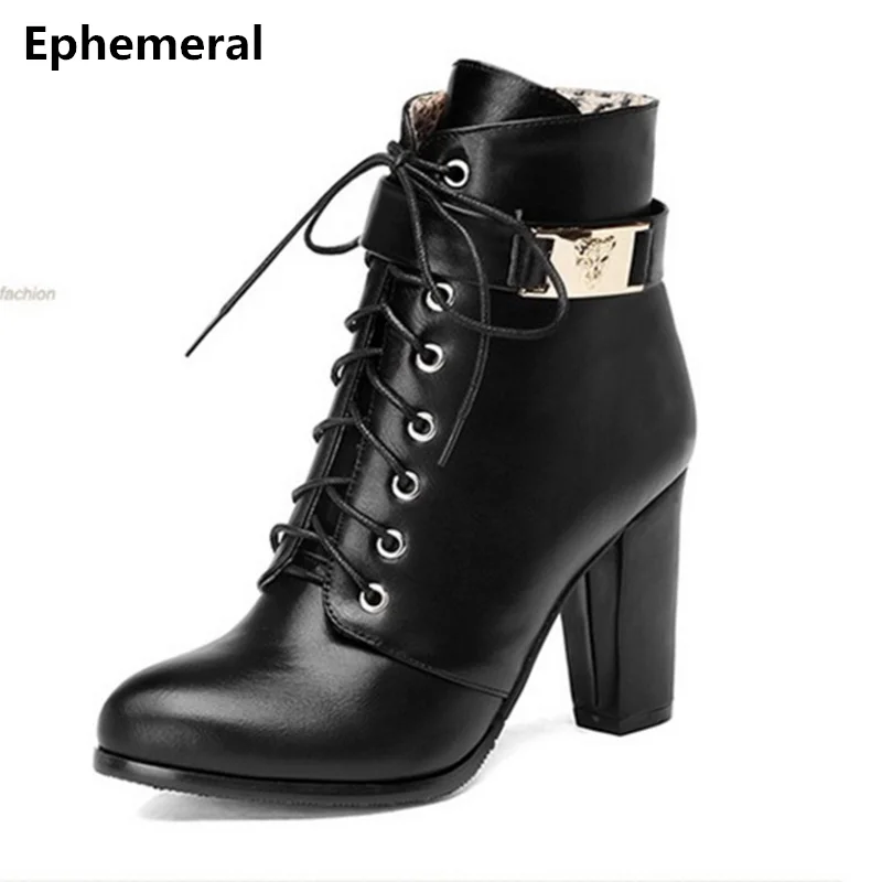 

Female's high top boots zapatos lace-ups botas mujer with zipper thick bottom winter shoes fur for women plus zie 34-43 11 grey