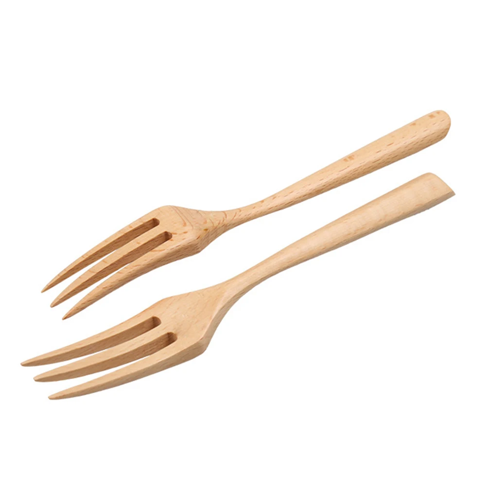 2pcs Wooden Dinner Fork Set Korea Dessert Fork With Long Handle Fork