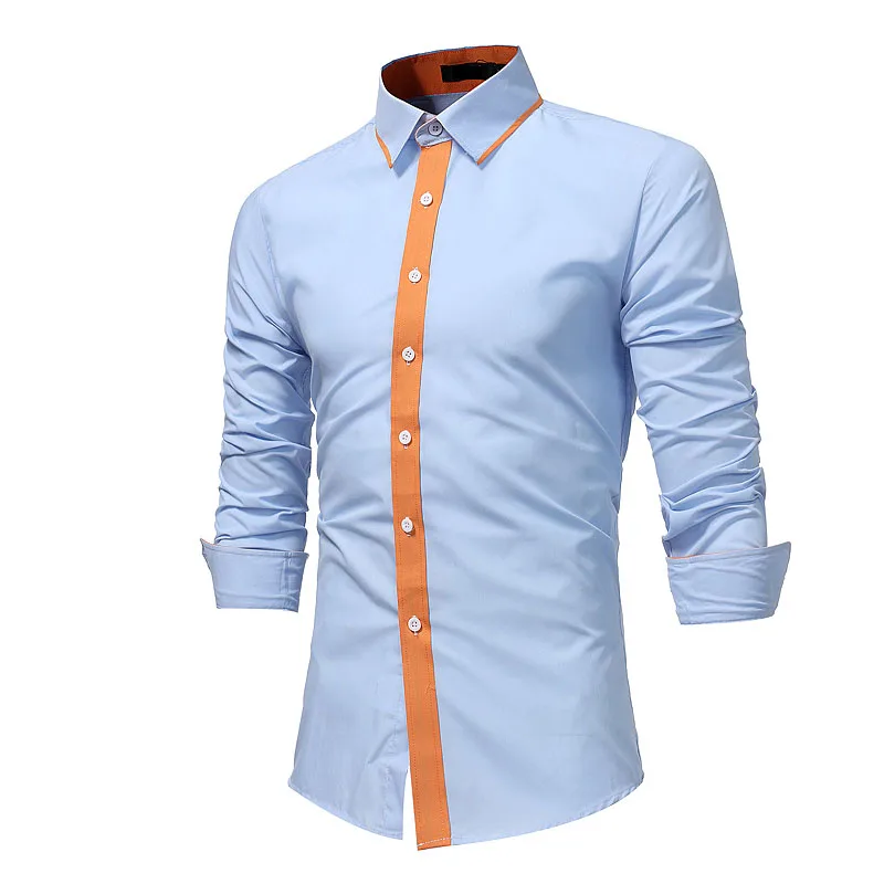 Горячая осень зима camisa masculina Базовая деловая рубашка мужской досуг полосатый пэчворк с длинным рукавом тонкие платья рубашки