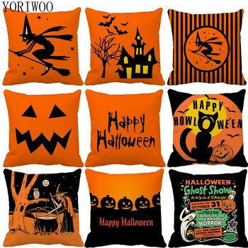 

YORIWOO Happy Halloween Party Witch Pumpkin Pillow Case Cushion Cover Sofa Haloween Decoration For Home Birthday Gifts Children