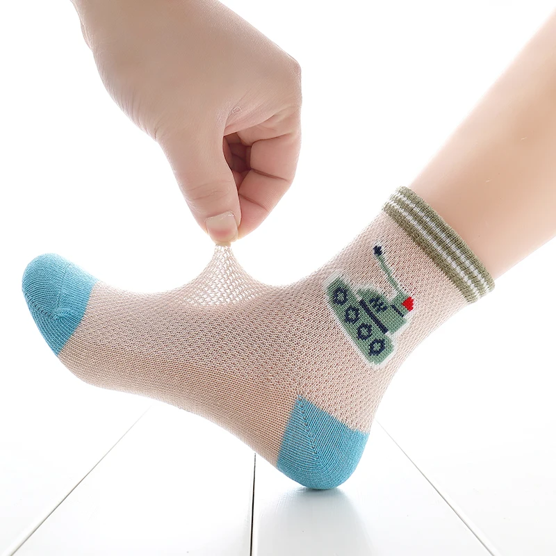 Kids socks 5 pairs children spring summer cartoon aircraft cotton breathable for 3-15 year