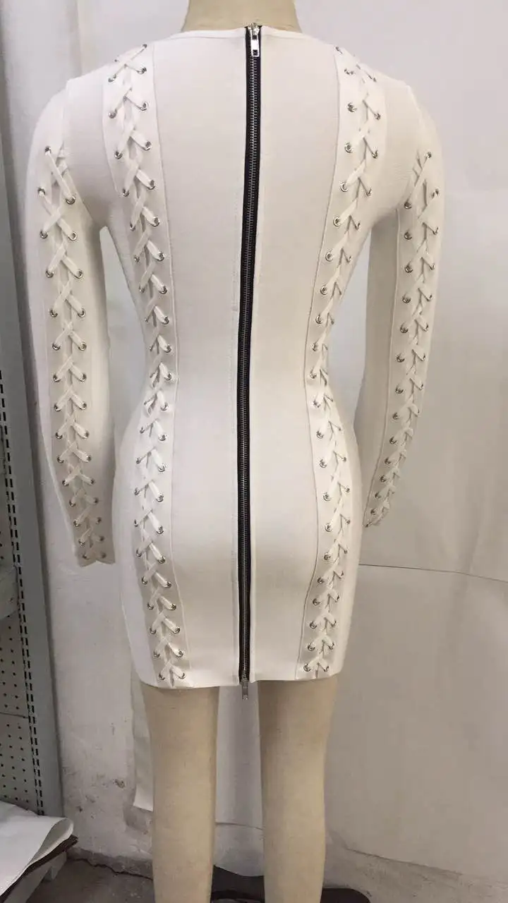 Новейшее белое с длинным рукавом плетение мини-облегающее вискозное Бандажное платье вечернее платье для настроения