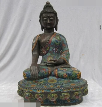 

xd 003107 18 Inch"Tibet 100% Bronze handwork made cloisonne Sakyamuni Ru Lai Buddha Statue