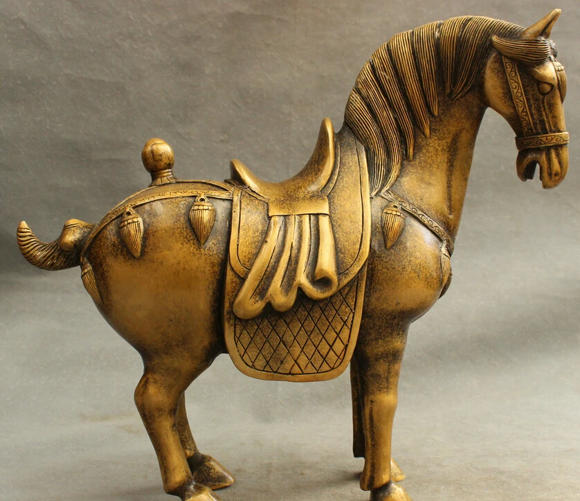 

S3086 14" Folk Chinese FengShui Bronze Animals JiXiang Zodiac Horse Statue Sculpture D0318