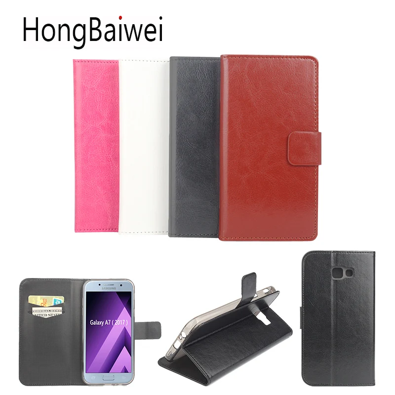 HongBaiwei Crazy Horse кожаный чехол для Samsung Galaxy A7 2017 2016 винтажный кошелек телефона флип |
