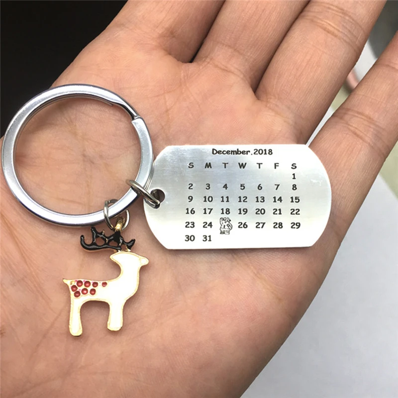 

Personalized Calendar Keychain Hand Carved Calendar Highlighted With Date Keyring Stainless Steel Christmas Keychain