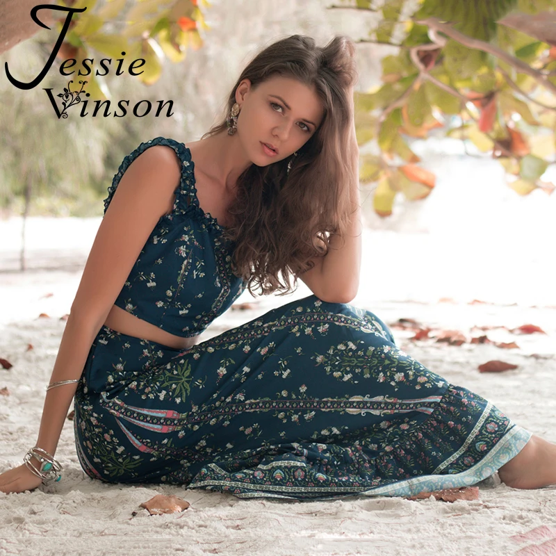Женский комплект из топа и юбки Jessie Vinson синий двух предметов: укороченный топ с