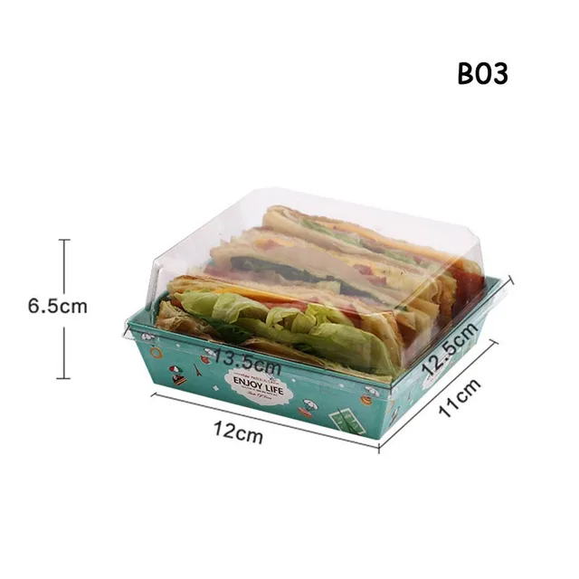 Disposble Sandwich Cardboard Bread Box Puffs Transparent Lid Packing