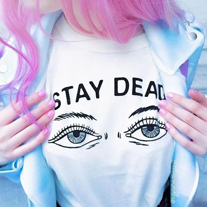 Women t shirt 2016 summer new fashion printed stay dead letter round neck T-shirt 12