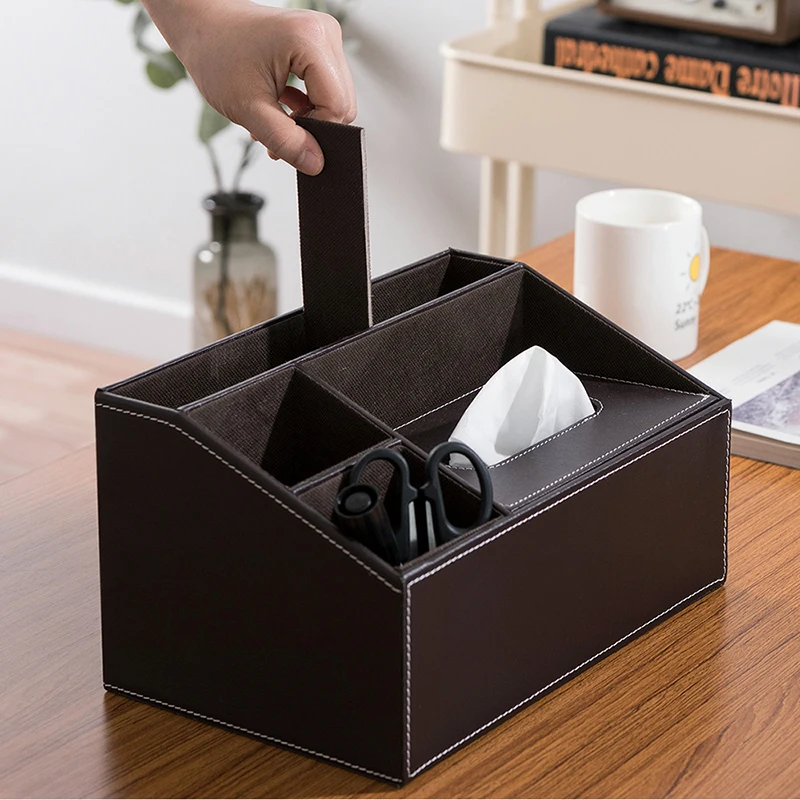 ORZ Home Office Tissue Box PU Leather Napkin Holder Remote Control Holder Storage Box Desktop Organizer Tissue Paper Box Cover