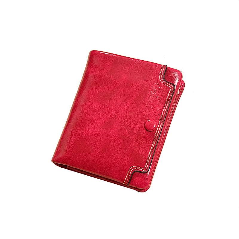 

2018 Female Short Wallet Genuine Leather Oil Wax Bifold Coin Purse Card ID Holder Zipper Pocket Wallet Women Small