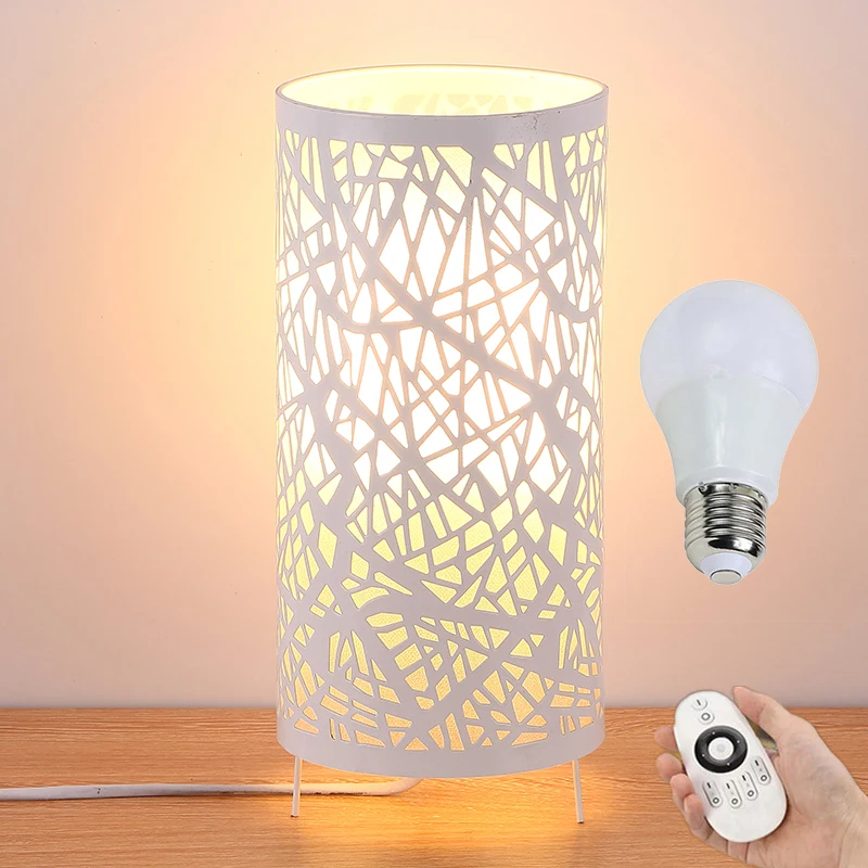Modern ivory iron wrought iron table lamp remote control LED bedroom
