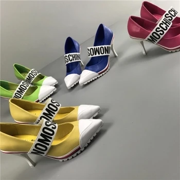 

2018 New Arrival European Station Pumps Shoes Women Monogrammed Alphabet Lace-Up High heel 7.5CM Cross-tied Lady's Party Shoes