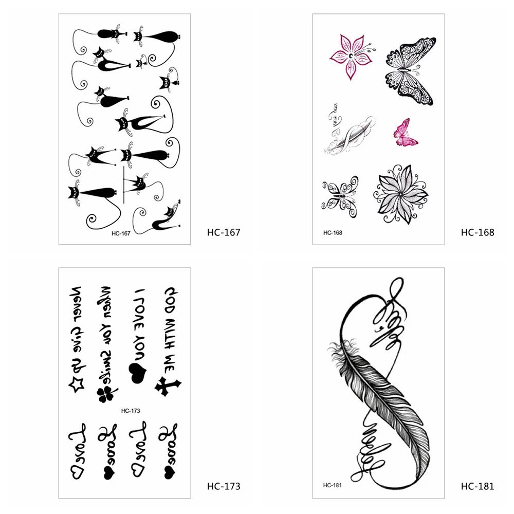 1 лист, классические черные татуировки, кошка, птица, цветок, сделай сам, водостойкие Поддельные Временные татуировки, наклейка для женщин, тело руки, 105*60 мм#280878