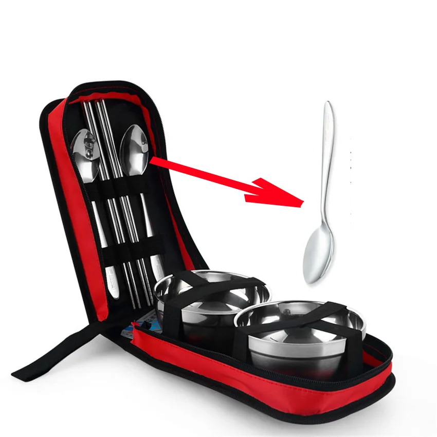 Vajilla Portable Camping vajilla de viaje de acero inoxidable al aire libre Tablewares cuchara tenedor palillos conjunto de Picnic QF9066
