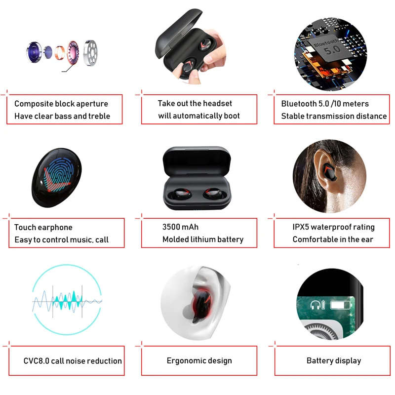 YUNAO TWS беспроводные Bluetooth наушники сенсорные ln ear спортивные зарядная коробка