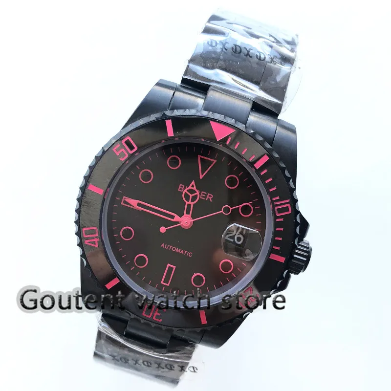 

40mm sapphire glass Bliger Black dial ceramic Bezel PVD Case Automatic movement Uhr men's Watch