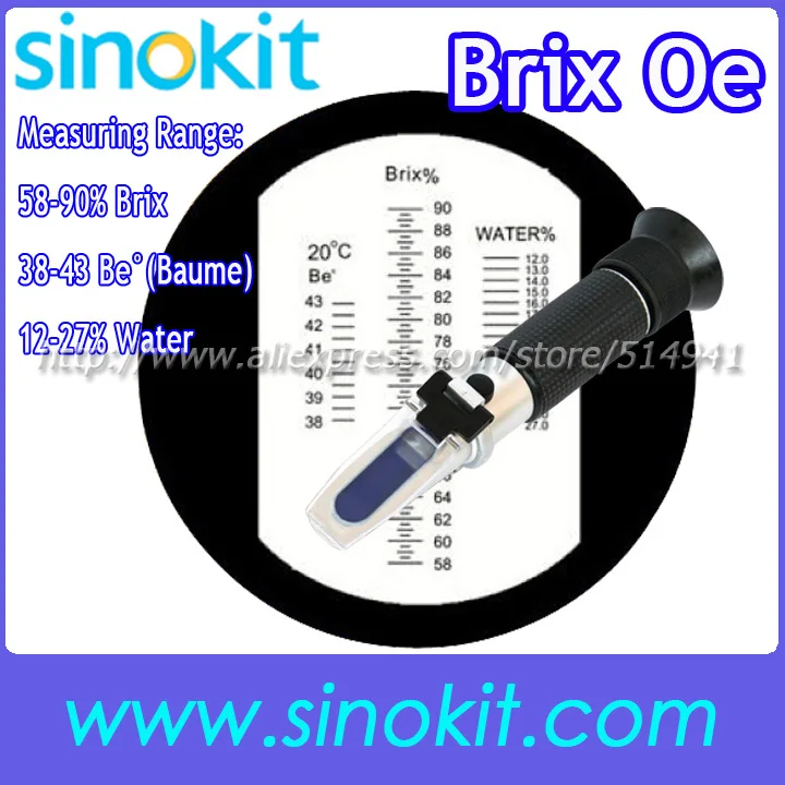 Honey Measuring Range: 58-90%Brix 38-43 Be' 12-27% Water Refractometer Not with calibration oil - RHB-90ATC | Инструменты