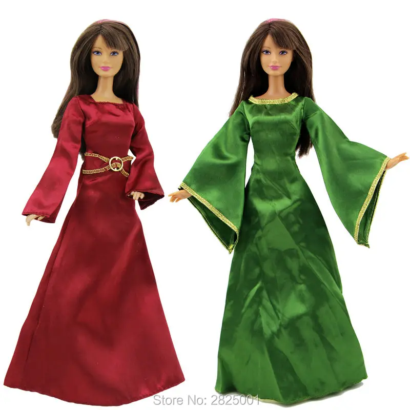 

2 Sets Fairy Tale Outfits Exotic Queen Dress Long Sleeves Costume Princess Clothes For Barbie Doll FR Kurhn Accessories Gift