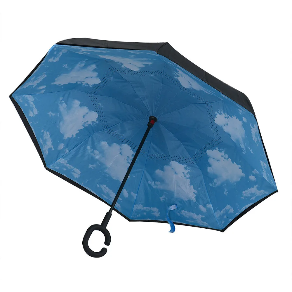 

Modern Upside Down Reverse Umbrella C-Handle Double Layer Inside-Out Colors