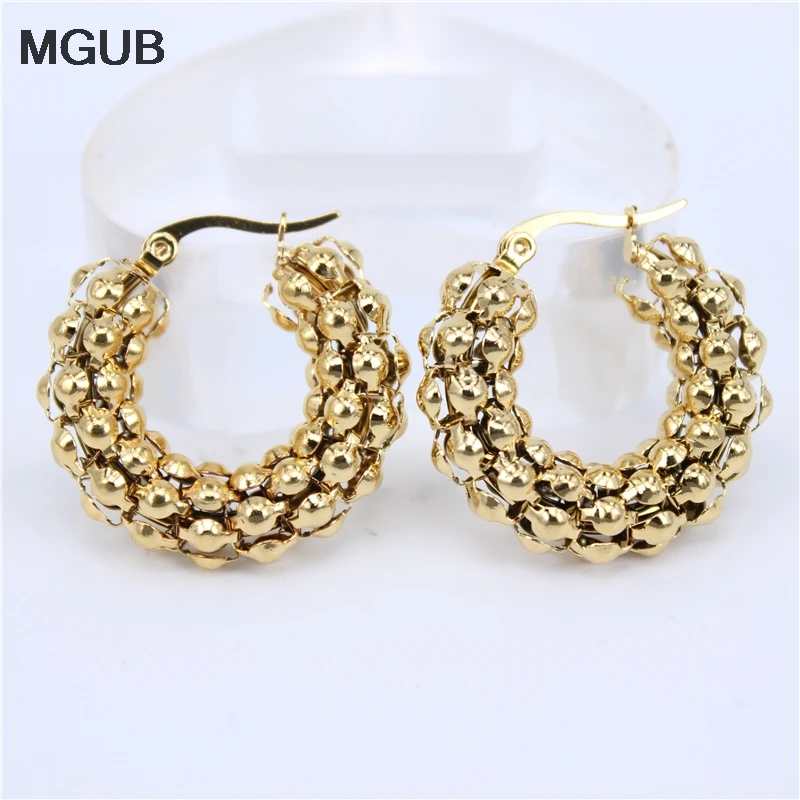 

MGUB 30-50mm diameter 7mm thick gold/silver color Popcorn Hollow Lightweight stainless steel earring popular smooth gift