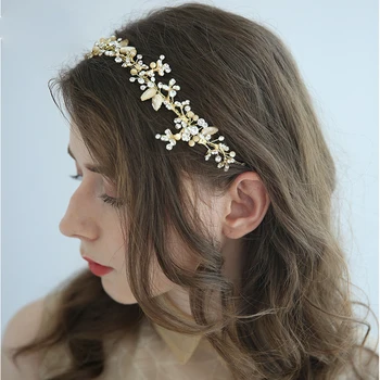 

Delicate Light Gold Crystal Bridal Headband Crown Handmade Hair Vine Wedding Headpiece Party Prom Bridal Hair Jewelry