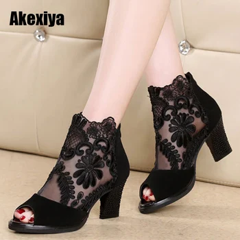 

Summer mesh Peep Toe sandals sexy heels single shoes women shoes in Europe and America 2020 spring and summer gauze M653
