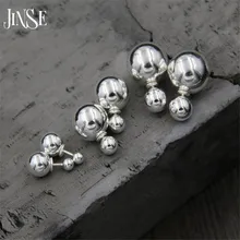JINSE 100% 925 Sterling Silver Trendy Stud Earrings Jewelry Double Balls Earrings for Women Fashion Jewelry Gift 8mm 12mm 14mm