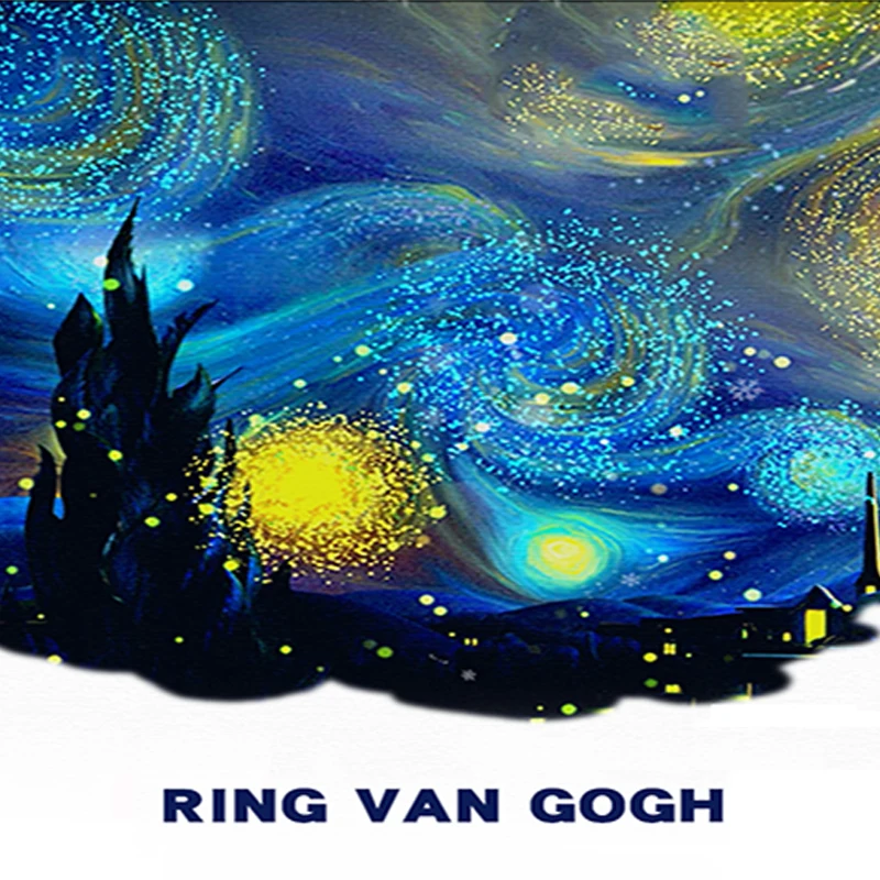 Qevila Jewelry Rings Genuine 925 Silver Van Gogh's Glitter Sky Gold Moon Star Enamel Canvas Finger Ring Romantic for Women Lover (16)