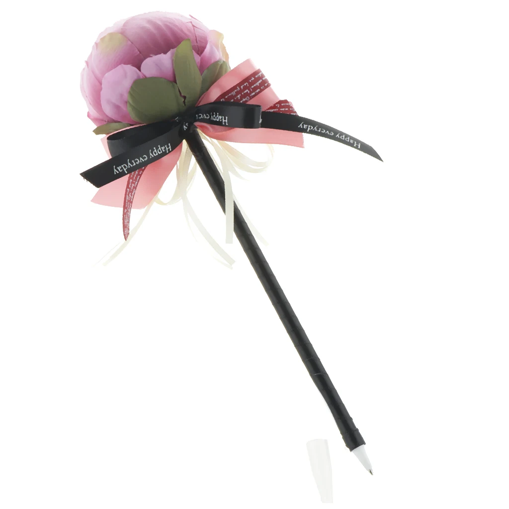 Wedding Guest Book Signing Pen Banquet Party Prom Crystal Ribbon Peony Flower Ball Pen With Ribbon And Flower Ball Decor