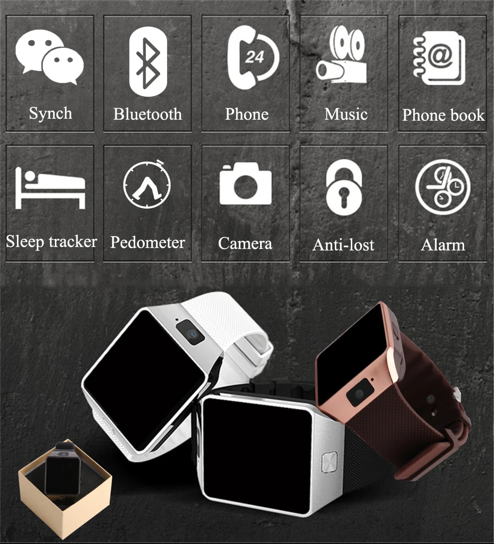 Умные часы DZ09 с картой памяти 8G Sim Smartwatch телефон поддержка вызова сообщения камера bluetooth-часы с шагомером для IOS Android