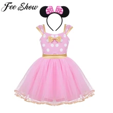 Новейший Детский Рождественский подарок, нарядный праздничный танцевальный костюм для костюмированной вечеринки, балетная пачка для девочек, платье в горошек+ повязка на голову с ушками