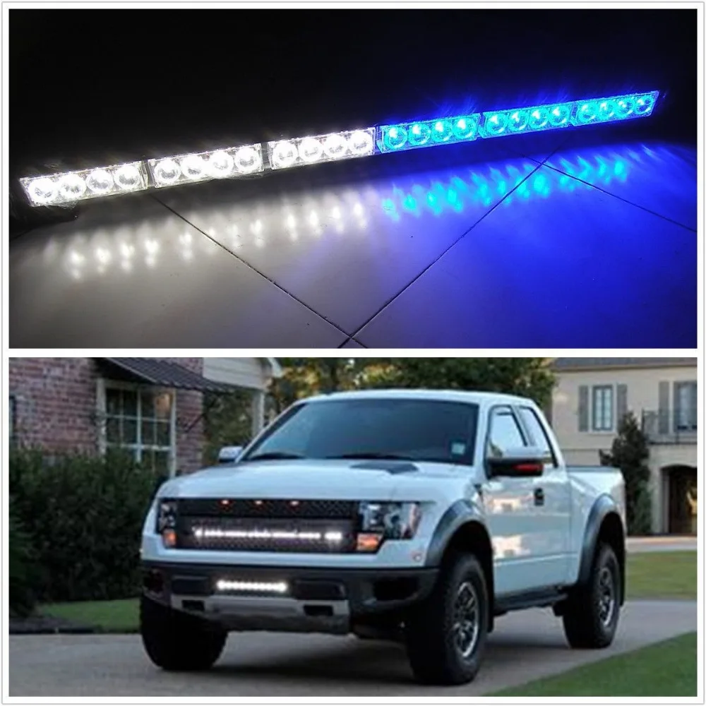 Голубой почвы BAY 24 светодио дный LED сине белые аварийного советник стробоскоп Маяк Предупреждение безопасность свет бар 12 В в