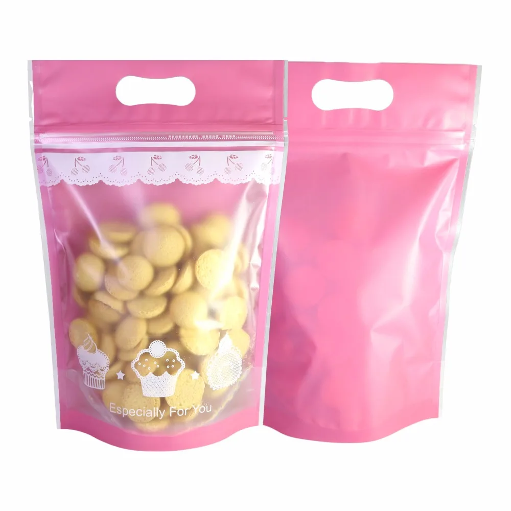 Plastic Stand Up Bags Sealable Sachet Ziplock Matt Clear Food Pouch with Handles