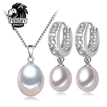 FENASY Conjuntos de Joyería de moda Pendientes de plata Para Las Mujeres, plata de ley 925 pendientes de la manera, perlas de agua dulce de la joyería 2016 nuevo